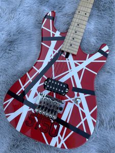 5150 Guitarra eléctrica Cuerpo de aliso importado Difeccionista de arce canadiense, paquete clásico de rayas rojas y blancas firmadas