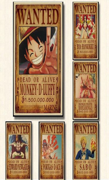 Pegatinas de decoración de pared para el hogar, papel Vintage, carteles de One Piece Wanted, carteles de Anime, Luffy Chopper Wanted6094082, 515x36cm