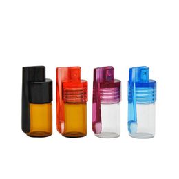 Colorido 36mm 51mm Tamaño de viaje Botella de plástico acrílico Dispensador de rapé Estuche para pastillas de vidrio Vial contenedor caja con cuchara