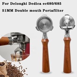 Portafiltro de 3 orejas de acero inoxidable de 51 mm para cafetera Delonghi Dedica Ec680/685, utensilios con mango de café dividido de doble boca 240313