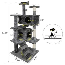 52 Cat Tree Activity Tower Pet Kitty Furniture with Scratching Posts Ladders276G297S