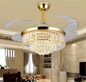 52 pouces or moderne LED cristal ventilateurs de plafond avec lumières salon pliant plafonnier ventilateur cristal lampe télécommande MYY