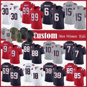 Aangepaste 15 Ezekiel Elliott 6 Christian Gonzalez voetbalshirt Matthew Judon Mac Jones JuJu Smith Schuster Rhamondre Stevenson Cole Strange Kendrick Bourne Slater