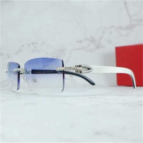 52% DI SCONTO Occhiali da sole 2023 Luxury Strass Square Wood Buffalo Horn Diamond Carter Iced Out Occhiali Fashion Mens Rimless Buffs SunglassKajia Nuovo