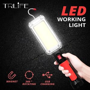 5200mAH Linterna portátil LED Luz de trabajo Gancho Imán Lámpara de camping COB USB Recargable 18650 Linterna Antorcha Impermeable para coche 240119