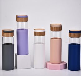 520 ml Tumbler handvat bamboe deksel kleurrijke siliconen set buitenwaterbeker