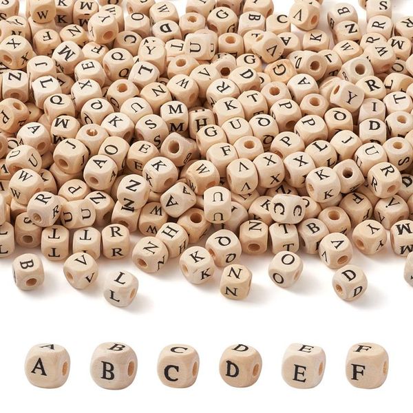 520pcs / sac Lettre Perles En Bois Naturel Carré Alphabet Perles Perles D'espacement En Vrac Pour La Fabrication De Bijoux À La Main DIY Bracelet Necklace237I