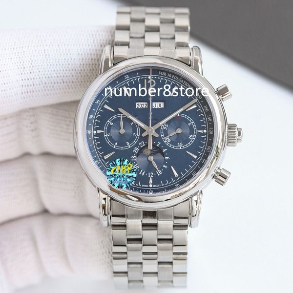 5270 Reloj para hombre Suizo CH 29 -535 Movimiento automático Acero inoxidable Esfera blanca / azul Calendario perpetuo Cristal de zafiro Fase lunar Reloj de pulsera clásico de lujo