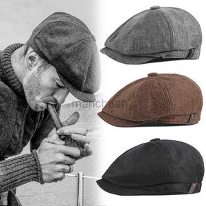 527S Bérets Vintage Men Beret Newsboy Hats classiques Western Newsboy Caps Cotton Blend Bend Hat Flat Brim Men Adjudable Spring Berets Cap D24418