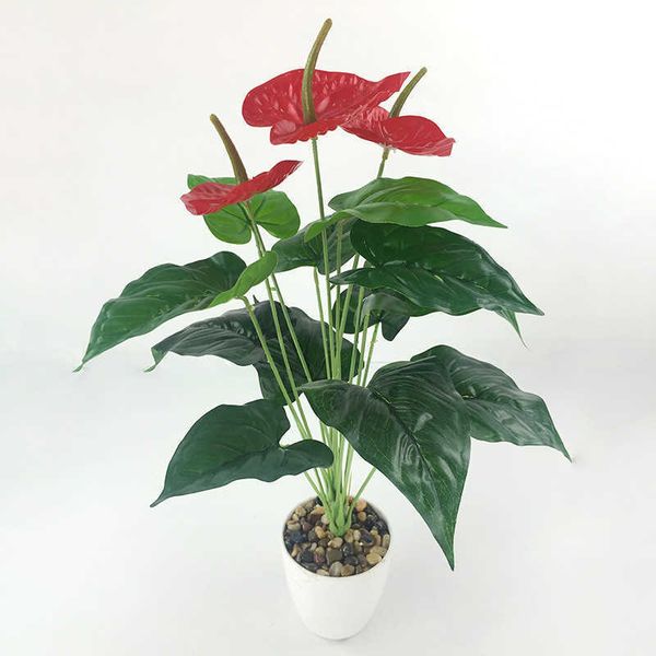 52CM 18 Fourchette Artificielle Rare Anthurium Fleur Tropical Intérieur Plantes Vertes Salon Bureau Décor À La Maison Faux Fleur Éternelle 210624