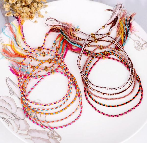 52 colores hechos a mano tejido trenzado cuerda amistad pulsera playa bohemio poliéster hilo tejido pulseras de cuerda para mujeres hombres regalo de Navidad al por mayor