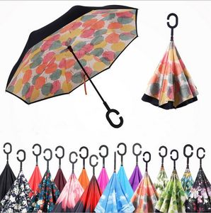 52Colors Inversé parapluie de pliage inversé Utilisation des parapluies avec une poignée en C