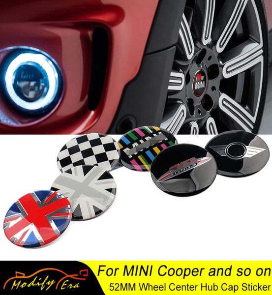 Capuchon de moyeu d'autocollant de couverture de centre de roue de style de voiture de 52mm pour Mini Cooper S JCW OneR55 R56 R60 R61 F54 F55 F56 F60 Clubman Countryman4771614
