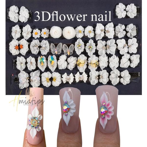 52pcs 3D Fleurs acryliques Blancs Fleurs artisanales Charmes Nail Créner Summer ACCESSOIRES DE Nail Art Diy Manucure 240415