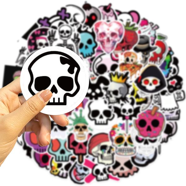 52 Uds. Pegatinas de calavera de dibujos animados, accesorios para patines, pegatina de vinilo impermeable para monopatín, portátil, equipaje, motocicleta, teléfono, botella de agua, calcomanía para coche