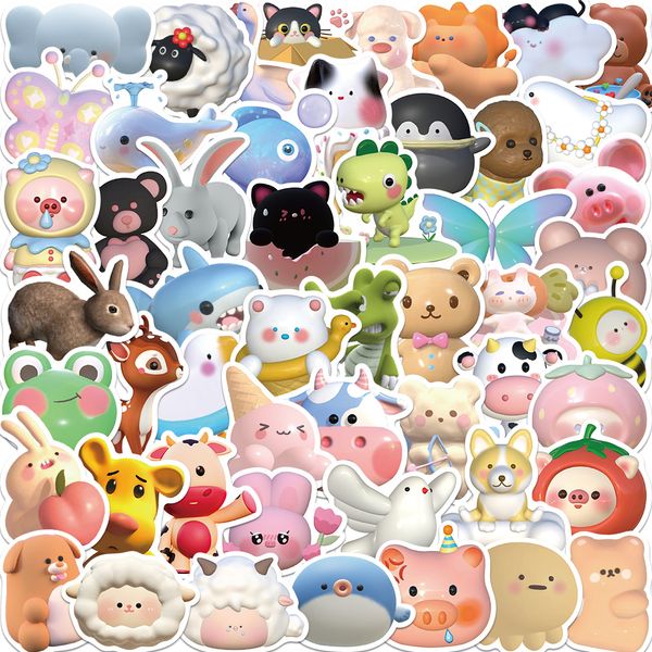 52 pièces mignon 3D animaux Graffiti autocollants dessin animé décalcomanies bricolage journal valise Scrapbook téléphone portable vélo enfants cadeaux jouet autocollant