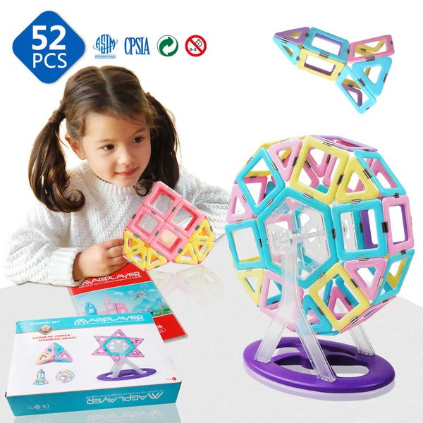 52 PCS Tuiles Magnétiques Blocs De Construction Jeux Ensembles Apprentissage Préscolaire Designer DIY Jouets Éducatifs pour Enfants avec Boîte De Cadeaux Q0723