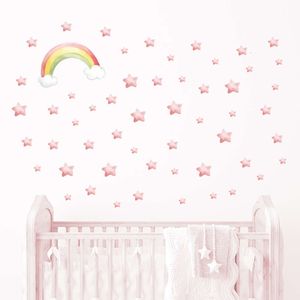 52 stuks regenboog en sterren zacht roze aquarel muurstickers sterren patroon muurstickers babykamer kunst decoratieve stickers kinderen