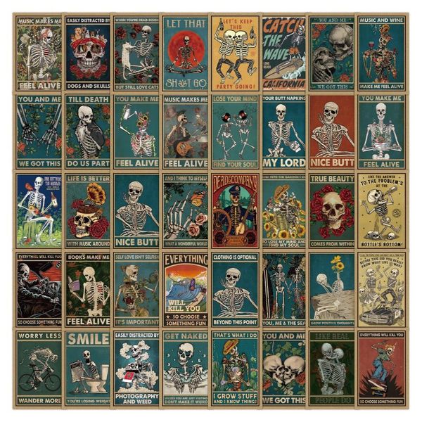 Autocollants de cartes de Tarot squelette, 52 pièces, Graffiti de Tarot de crâne, pour bagages, ordinateur portable, Skateboard, moto, vélo, DIY bricolage