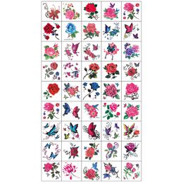 52pcs femme tatouages temporaires imperméables tatouage temporaire sur le corps faux tatouage autocollant fleur sexy rose