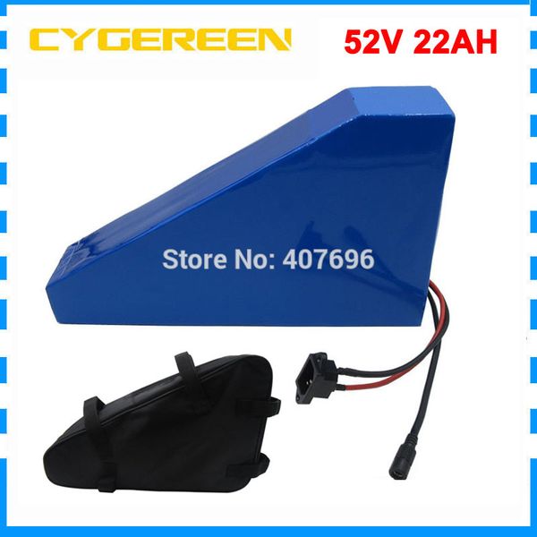 Batterie triangulaire pour vélo électrique 52V, 51.8V, 1500W, 52V, 22ah, pour scooter, utilisation 3.7V, 2500mah, cellule 18650, BMS 30a, chargeur 2a