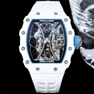 53-01 Montre de Luxe Luxury Watch Relojes 51x43x16mm Tourbillon Mouvement mécanique TPT Fibre de carbone Fibre Femmes Montre des bracelets