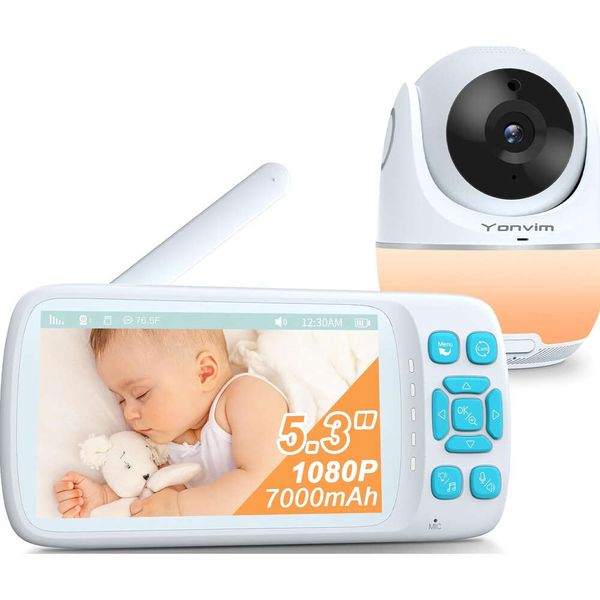 5310 Monitor de bebé 80pba con cámara y audio, cámara de 2k, grabación y reproducción de video de 1500 pies de largo alcance, batería de 7000 mAh, luz nocturna, libro de cuentos mp3