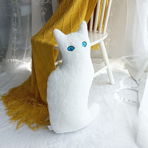 53cm Muñecas de relleno frescas de peluche Cat blanco Blanco Cat Realistic Animal Pillow Decoraciones para el hogar