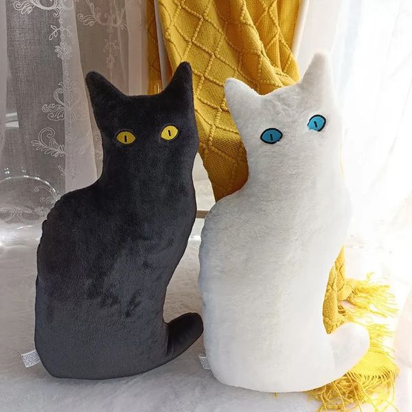 53 cm Simple peluche nuit chat jouet blanc noir peluche animal chat en peluche oreiller enfants jouets cadeau d'anniversaire pour les enfants 231220