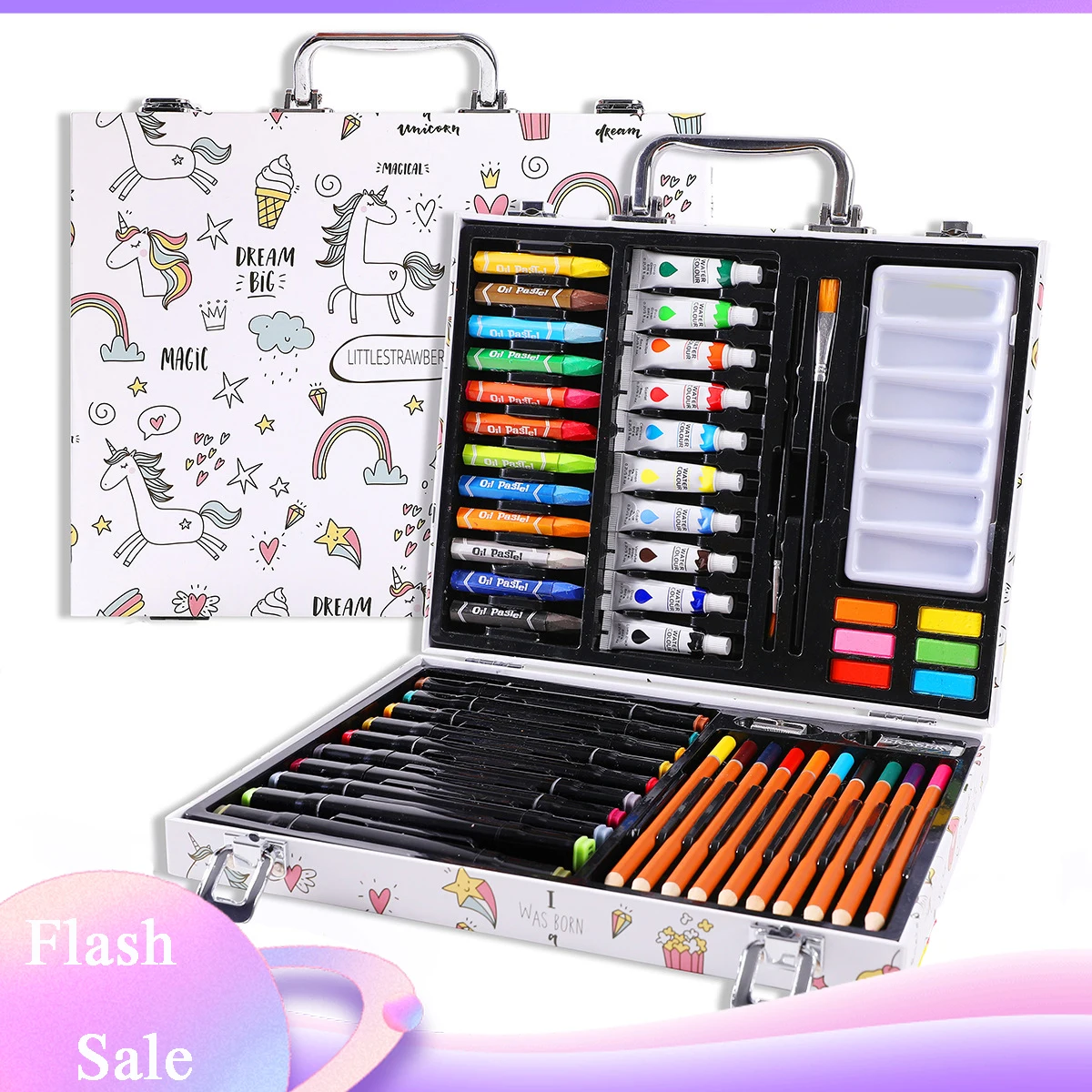 53pcs Kids Desenho Conjunto de mala de tinta infantil Kit de desenho de aquarela Marcadores Creyons Art Tools de pintura de arte para crianças Presentes