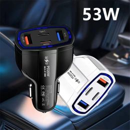 Adaptateur de chargeur de voiture USB-C à charge rapide 53 W Dual PD QC3.0 USB Type C Chargeurs rapides de voiture USB-C Chargeur rapide pour iPhone 15 Samsung S24 S23 Téléphone portable