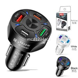 53W Charge rapide rapide 4 ports USB C PD Chargeur de voiture universel 4 voies Adaptateur secteur pour véhicule Chargeurs pour Ipad Iphone 11 12 13 14 15 Pro Samsung Xiaomi Huawei M1 avec boîte