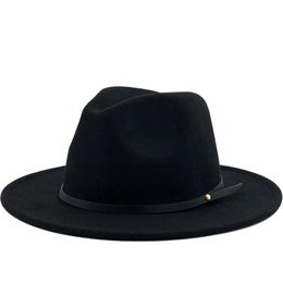 54-56-60cm vrouwen mannen wol vintage gangster trilby voelde fedora hoed met brede riem gentleman elegante dame winter herfst jazz caps 240415