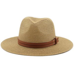 54-57-59-60CM naturel Panama doux chapeau de paille avec ceinture marron été femmes hommes large bord plage soleil casquette Protection UV Fedora chapeau