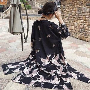# 5436 Été Casual Cardigan Japonais Imprimé Kimono Chemise Femmes Surdimensionné Harajuku Crème Solaire Coupe-Vent Kimono Robe Femme J190618
