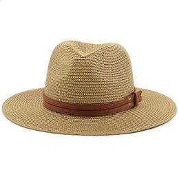 Chapeau de paille souple Panama naturel avec ceinture marron, casquette d'été pour femmes et hommes à large bord, casquette de soleil de plage, Protection UV, Fedora 54575960CM, 240309