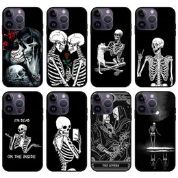 54Designs Lover Ghost Skull Étuis en TPU souple pour iPhone 15 14 Pro Max 13 12 11 XR XS X 8 7 Plus 6 6S Rose Flower Lover Print Black Fashion Black Color Couverture arrière de téléphone portable