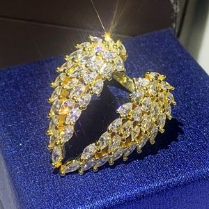 54pcs cz Nouvel arrivée Top Vendre des bijoux luxueux étincelants Real 925 Sterling Silvergold Fill Angle Wing Anneau Open Femmes ajustées Mariage 3010