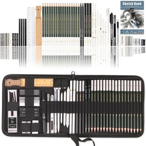 54Pcs Drawing Sketch Pencils Set Wood Pencil Tool Kit Artist Pencil Bags Graphite Charcoal Pencils Erasers Book Painting 240122