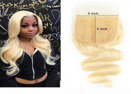 Fermeture de cheveux humains de vague de corps blond 55 avec des cheveux de bébé 613 fermeture de dentelle brésilienne 44 66 côté moyen 3 voies Part8454175