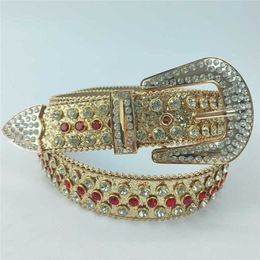 Ceinture en cuir à paillettes dorées pour hommes et femmes, nouvelle boule brillante de styliste, Punk rouge, 55%