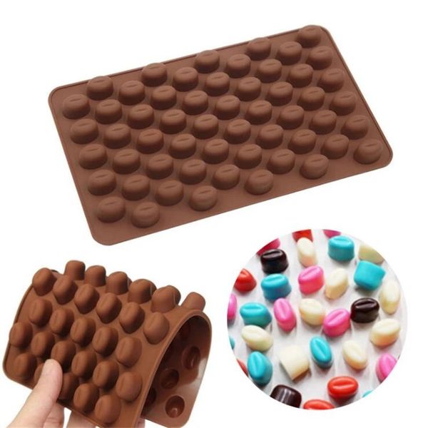 55 agujeros silicona 3D grano de café Chocolate molde antiadherente Fondant pastel decoración cocina hornear molde