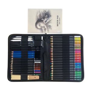 55 PCS Crayons de couleur Crayon Solute Solute Solute Crayon Crayon avec crayon de charbon de charbon de gomme pour dessin débutant