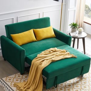 Canapé moderne en velours de 55 po avec lit gigogne avec 2 oreillers et dossier réglable pour les petits espaces Ensembles verts