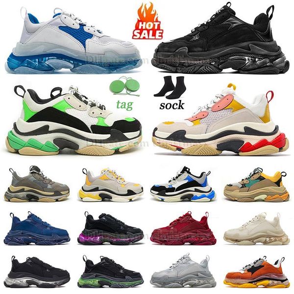 célèbre balencaigas Triple S Hommes Femmes Designer Chaussures De Course Semelle Claire Noir Vert Bleu Cristal Arc-en-ciel balenci Rose Jaune balenciaca chaussures Baskets Baskets