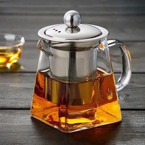 550ml Helder Hittebestendig Glas Theepot Roestvrijstalen Zetgroep Filter Mand Hoge Transparantie Verwarmde Vierkante Ketel Bloem Theepot Hoge Borosilicaat ZL0741