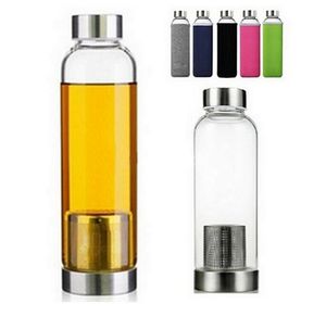 Bouteille d'eau en verre de 550ML sans BPA, bouteille d'eau de sport en verre résistante aux hautes températures avec filtre à thé, bouteille d'infuseur, manchon en Nylon, sans FEDEX