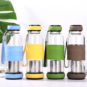 Botellas de agua de vidrio de 550ml, taza de té de viaje con filtro de acero inoxidable, vaso a prueba de fugas para bebidas de frutas y té de hojas sueltas