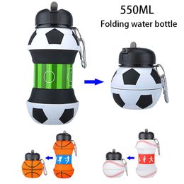 Botellas de agua plegables a prueba de golpes a prueba de fugas de 550 ml Taza de bebida deportiva creativa para acampar al aire libre botella de agua de silicona plegable para niños adultos