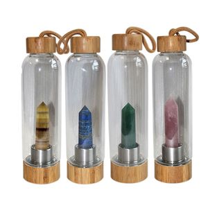 Tasse en verre cristal naturel de 550ML, bouteilles d'eau, purification d'énergie, couvercle en bambou, bouilloire, Camping en plein air, tasses d'eau portables